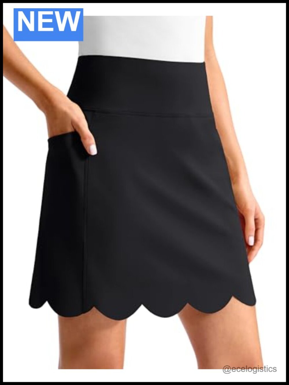 Women's High Waist Skort 18" Scalloped Hem with Built-in Shorts